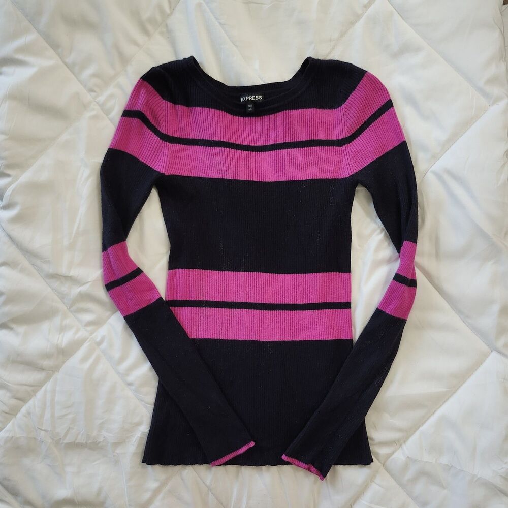 Express Black/Pink Striped Long Sleeve Sweater Size S